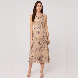 Kay Unger tan sparkly embroidered lace dress